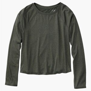 LL Bean Womens Movement Long Sleeve Essential Tee Boxy Crop Pine Green Heather M
